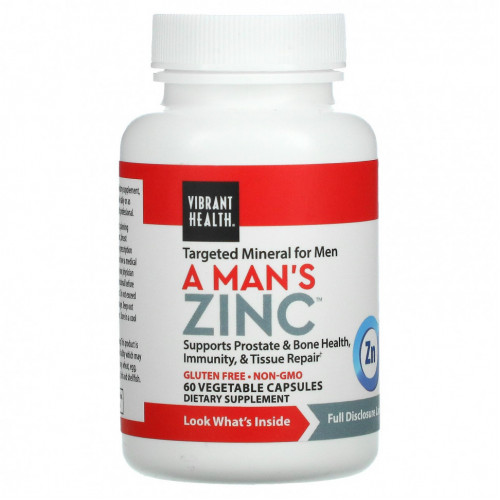 Vibrant Health, A Man's Zinc, 60 растительных капсул