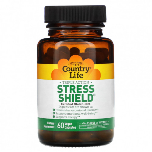 Country Life, Stress Shield, тройное действие, 60 веганских капсул