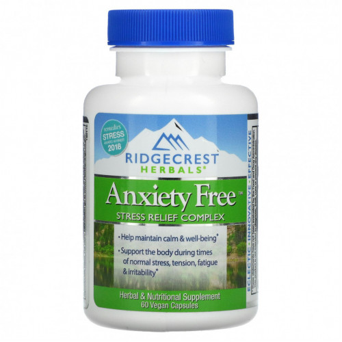 RidgeCrest Herbals, Anxiety Free, комплекс для снятия стресса, 60 веганских капсул