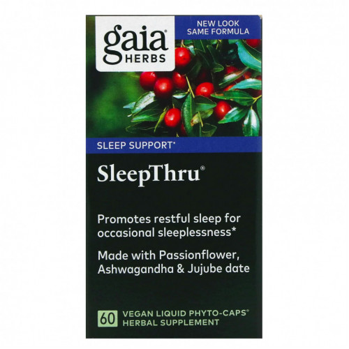 Gaia Herbs, SleepThru, 60 растительных фито-капсул с жидкостью