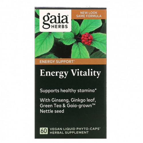 Gaia Herbs, Energy Vitality, 60 веганских капсул Liquid Phyto-Caps