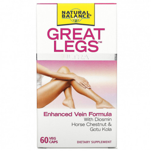 Natural Balance, Great Legs Ultra, Улучшенная формула для вен, 60 вегетарианских капсул