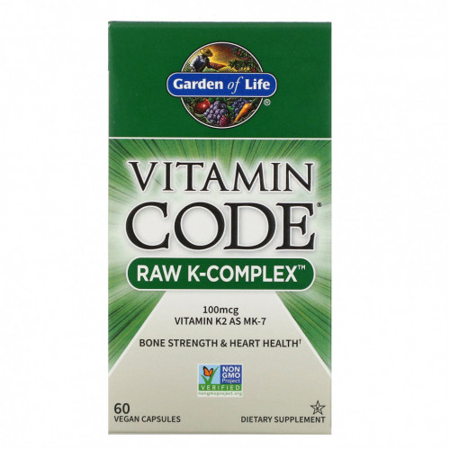 Garden of Life, Vitamin Code, Raw K-Complex, комплекс витаминов K, 60 веганских капсул