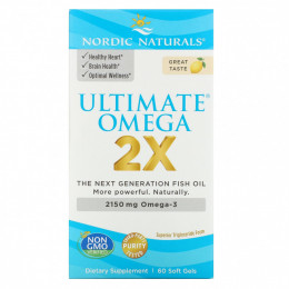 Nordic Naturals, Ultimate Omega 2X, со вкусом лимона, 1075 мг, 60 капсул