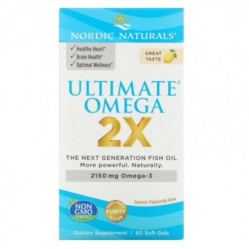 Nordic Naturals, Ultimate Omega 2X, со вкусом лимона, 1075 мг, 60 капсул