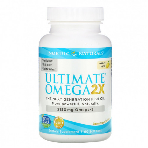 Nordic Naturals, Ultimate Omega 2X, со вкусом лимона, 1075 мг, 60 капсул