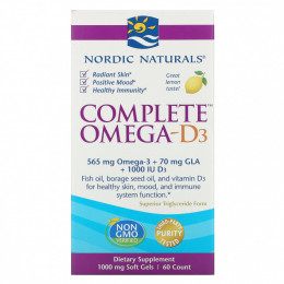 Nordic Naturals, Комплекс Омега-D3, лимон, 500 мг, 60 мягких таблеток