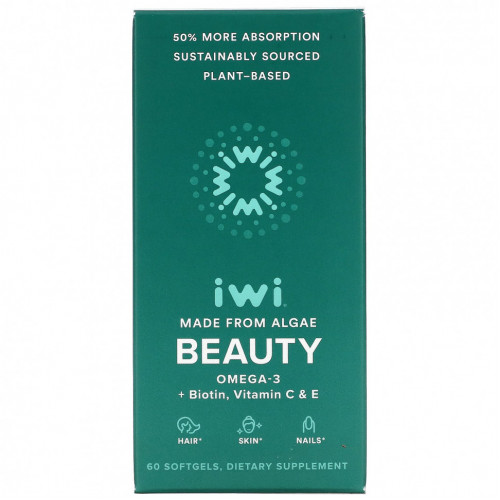 iWi, Beauty, омега-3 и биотин, витамины C и E, 60 мягких таблеток