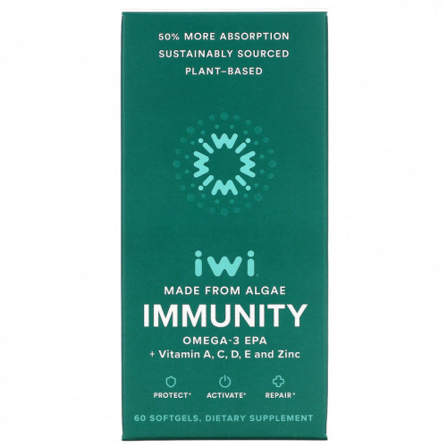 iWi, Immunity, омега-3 ЭПК с витаминами A, C, D, E и цинком, 60 мягких таблеток