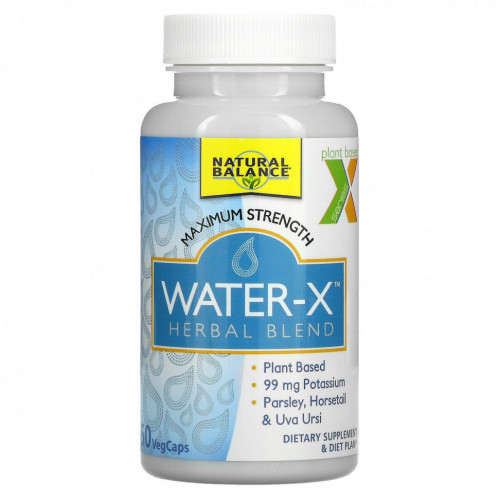 Natural Balance, Water-X, травяная смесь, максимальная эффективность, 60 растительных капсул