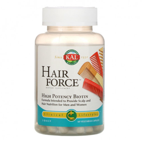 KAL, Hair Force, высокоэффективный биотин, 60 вегетарианских капсул