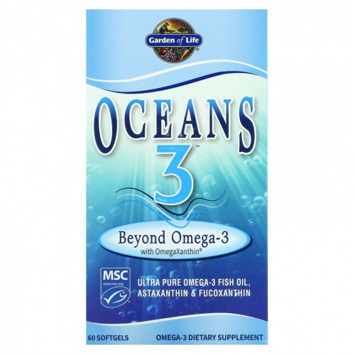 Garden of Life, Oceans 3, Beyond Omega-3 с омега-ксантином, 60 желатиновых капсул