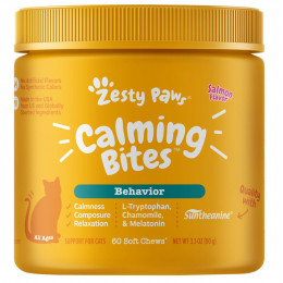 Zesty Paws, Calming Bites, средство для коррекции поведения кошек, для всех возрастов, лосось, мягкие жевательные таблетки, 90 г (3,1 унции)