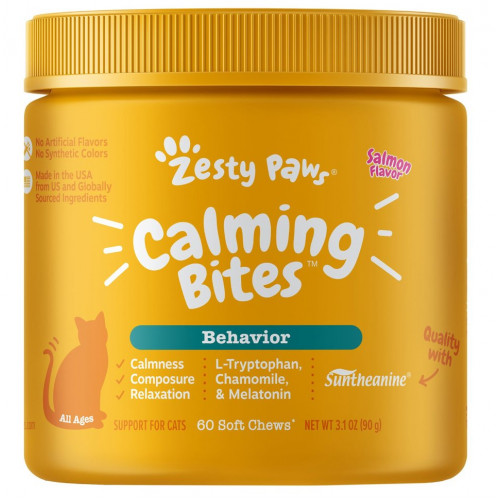 Zesty Paws, Calming Bites, средство для коррекции поведения кошек, для всех возрастов, лосось, мягкие жевательные таблетки, 90 г (3,1 унции)