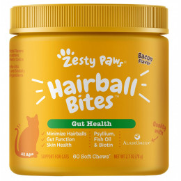 Zesty Paws, Hairball Bites, здоровье кишечника, для кошек всех возрастов, бекон, 60 жевательных таблеток