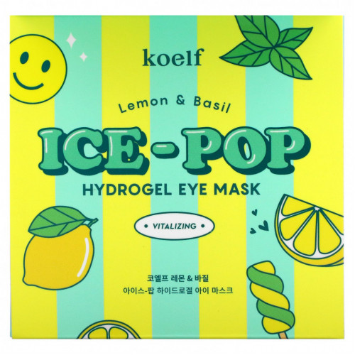 Koelf, Гидрогелевая маска для глаз Ice-Pop, лимон и базилик, 30 пар