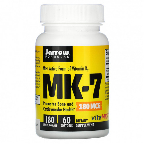 Jarrow Formulas, MK-7, самая активная форма витамина K2, 180 мкг, 60 мягких таблеток