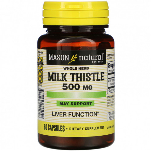 Mason Natural, Экстракт молочного чертополоха (цельных растений), 500 мг, 60 капсул