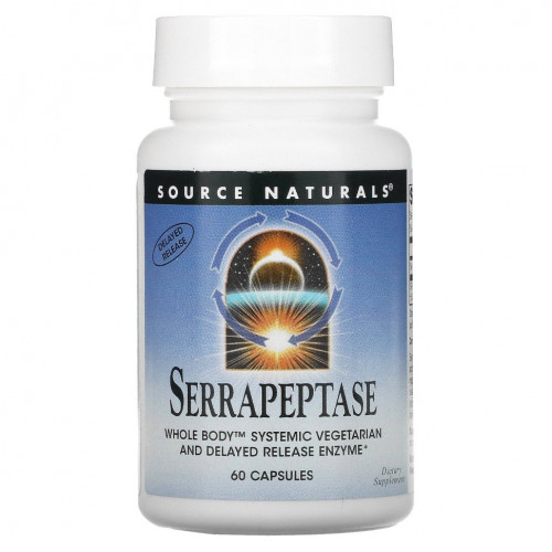 Source Naturals, Серрапептаза, 60 капсул