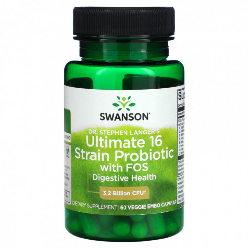 Swanson, Ultimate 16 Strain Probiotic, пробиотик из 16 штаммов с ФОС, 3,2 млрд КОЕ, 60 вегетарианских капсул EMBO Caps AP