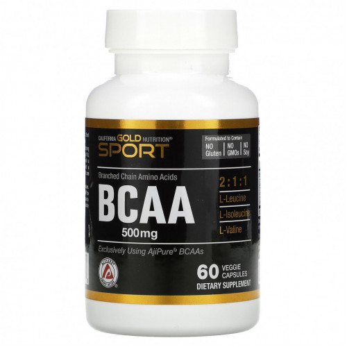 California Gold Nutrition, BCAA, аминокислоты с разветвленными цепями AjiPure®, 500 мг, 60 растительных капсул