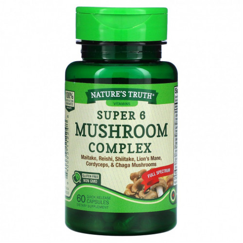 Nature's Truth, Super 6 Mushroom Complex, 60 капсул быстрого действия