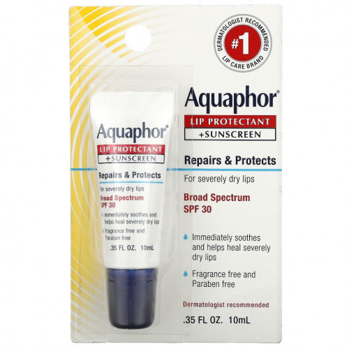 Aquaphor, Средство для защиты губ и солнцезащитное средство, широкий спектр защиты, SPF 30, 10 мл (0,35 жидк. Унции)