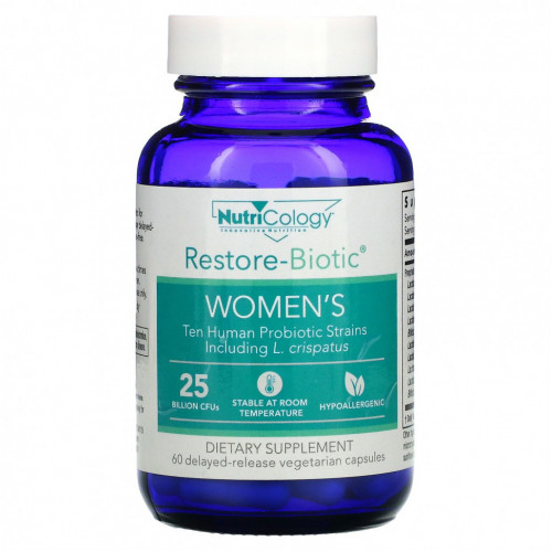 Nutricology, Restore-Biotic Women's, 25 миллиардов, 60 вегетарианских капсул с отсроченным высвобождением