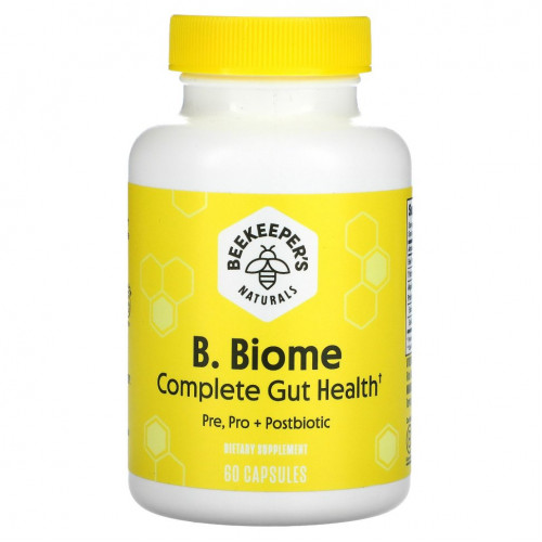 Beekeeper's Naturals, B. Biome Complete Gut Health, Pre, Pro + Postbiotic, 60 Capsules