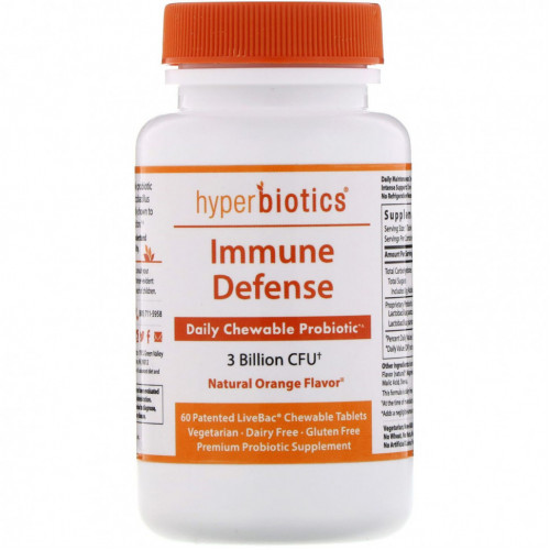 Hyperbiotics, Immune Defense, 3 Billion CFU, Natural Orange, 60 Chewable Tablets