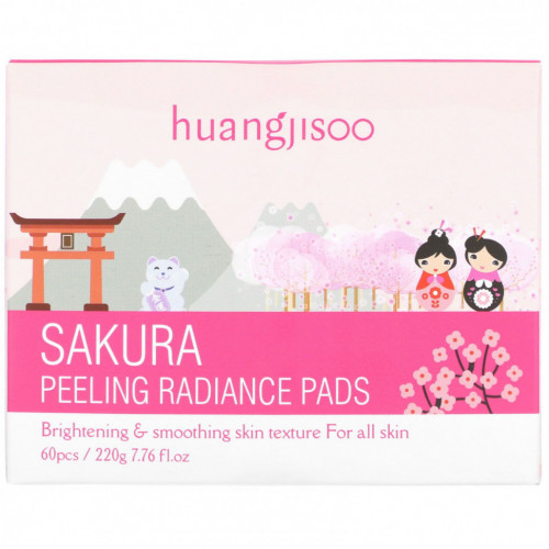 Huangjisoo, Sakura, отшелушивающие подушечки для сияния кожи, 60 подушечек, 220 г (7,76 жидк. Унции)