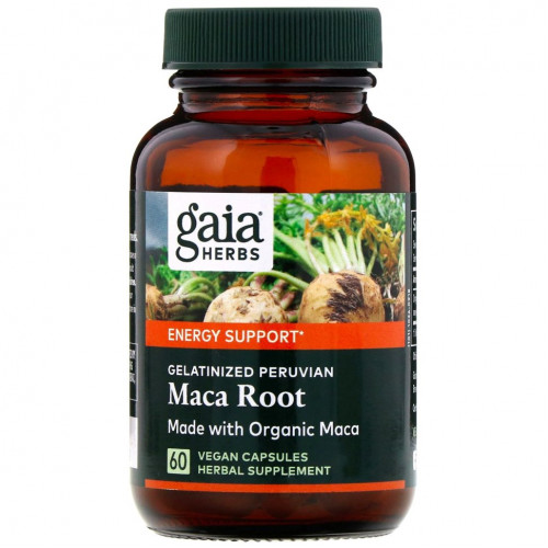 Gaia Herbs, Желатинированный корень маки, 60 растительных капсул