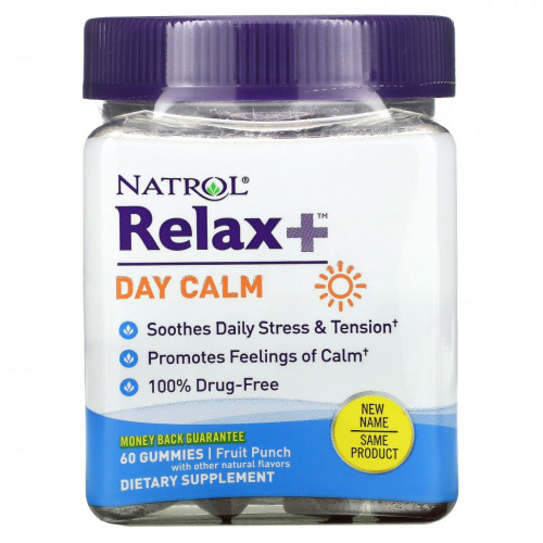 Natrol, Relax +, Day Calm, фруктовый пунш, 60 жевательных таблеток