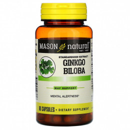 Mason Natural, гинкго билоба, стандартизированный экстракт, 60 капсул