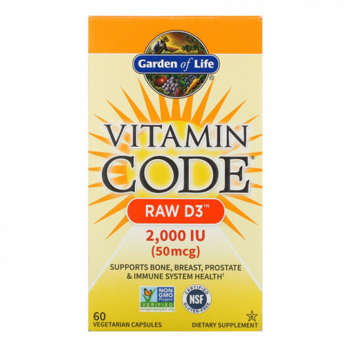 Garden of Life, Vitamin Code, RAW D3, 50 мкг (2000 МЕ), 60 вегетарианских капсул