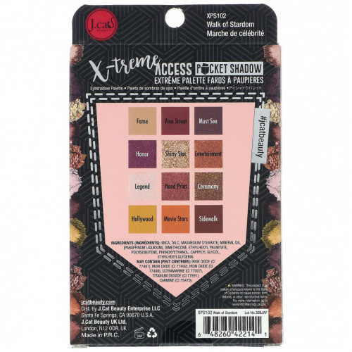 J.Cat Beauty, X-Treme Access Pocket Shadow, палетка теней, оттенок XPS102 Walk of Stardom, 10 г (0,35 унции)