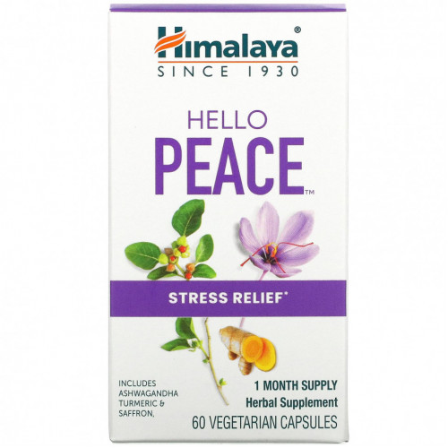 Himalaya, Hello Peace, средство для снятия стресса, 60 вегетарианских капсул