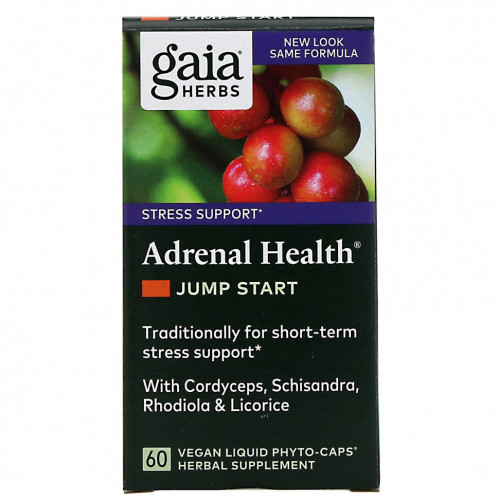 Gaia Herbs, Adrenal Health, Jump Start, 60 веганских фитокапсул с жидкостью