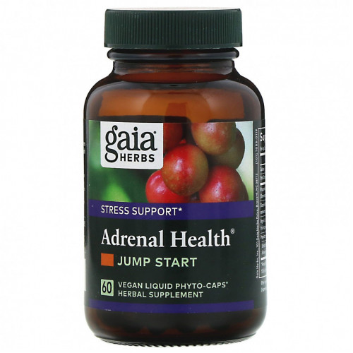 Gaia Herbs, Adrenal Health, Jump Start, 60 веганских фитокапсул с жидкостью