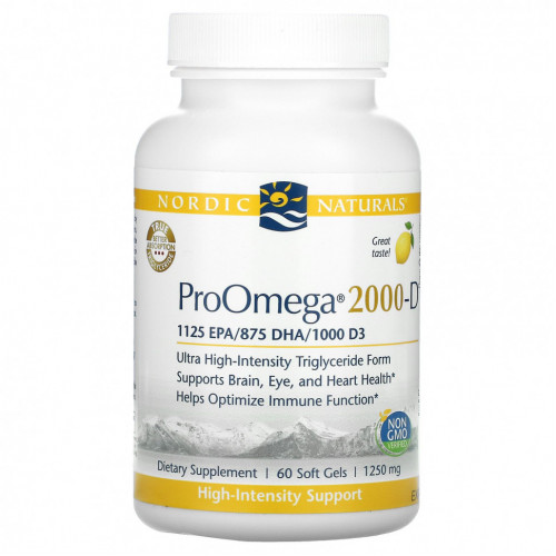 Nordic Naturals, ProOmega 2000-D, Лимон, 1250 мг, 60 мягких таблеток