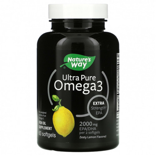 Nature's Way, Ultra Pure Omega3, пикантный лимон, 1000 мг, 60 мягких таблеток