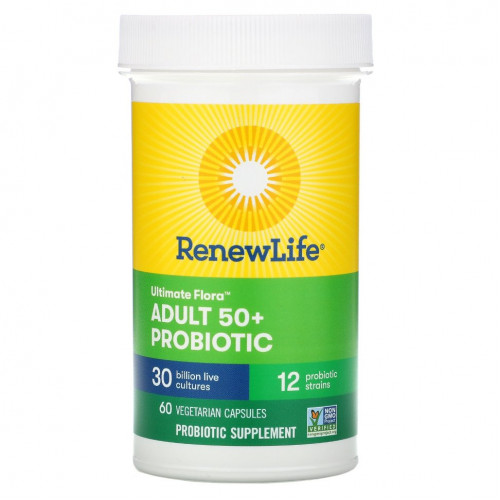 Renew Life, Ultimate Flora, пробиотик для взрослых старше 50 лет, 30 млрд живых культур, 60 вегетарианских капсул