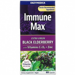 Enzymedica, Immune Max, черная бузина с витаминами C и D3, цинком, 60 капсул