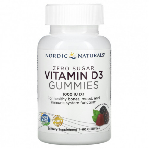 Nordic Naturals, Zero Sugar Vitamin D3 Gummies, Wild Berry, 1,000 IU, 60 Gummies