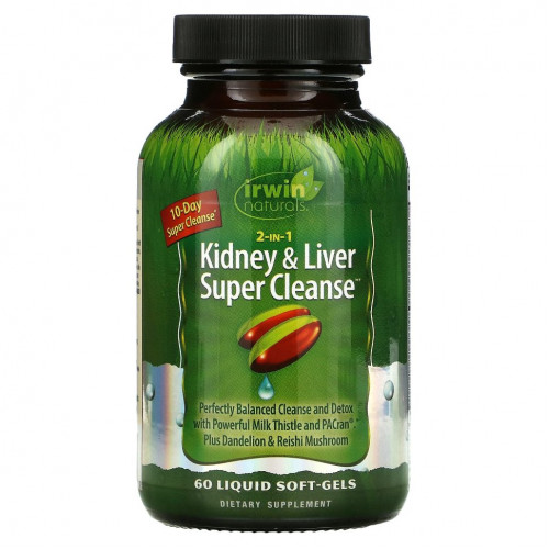 Irwin Naturals, 2 in 1 Kidney & Liver Super Cleanse, 60 желатиновых капсул