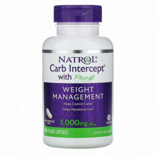 Natrol, Carb Intercept с Phase 2 Carb Controller, 500 мг, 60 растительных капсул