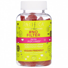 Pacifica, Beauty Gummies, # без фильтра, для кожи, арбузный вкус, 60 жевательных таблеток