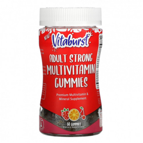 Vitaburst, Adult Strong Multivitamin Gummies, Strawberry, Orange & Cherry Flavors, 60 Gummies