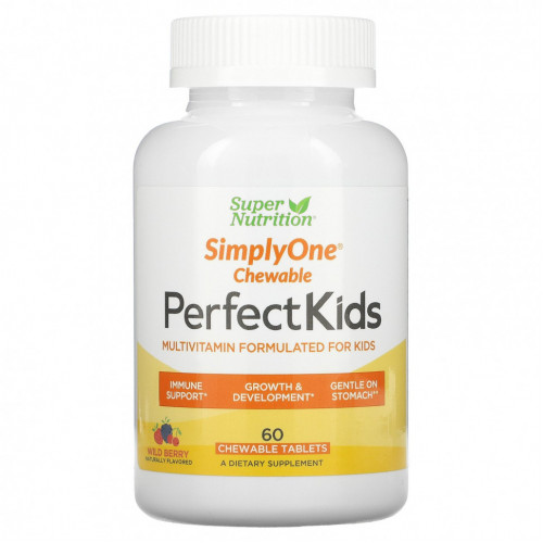 Super Nutrition, Perfect Kids, мультивитаминный комплекс для детей, вкус лесных ягод, 60 вегетарианских жевательных таблеток