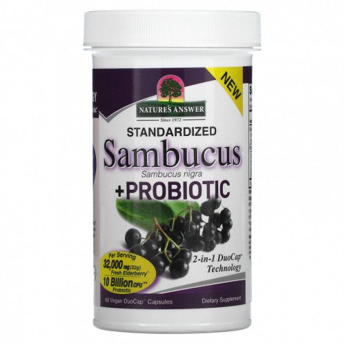 Nature's Answer, Sambucus + пробиотик, 60 веганских капсул DuoCap